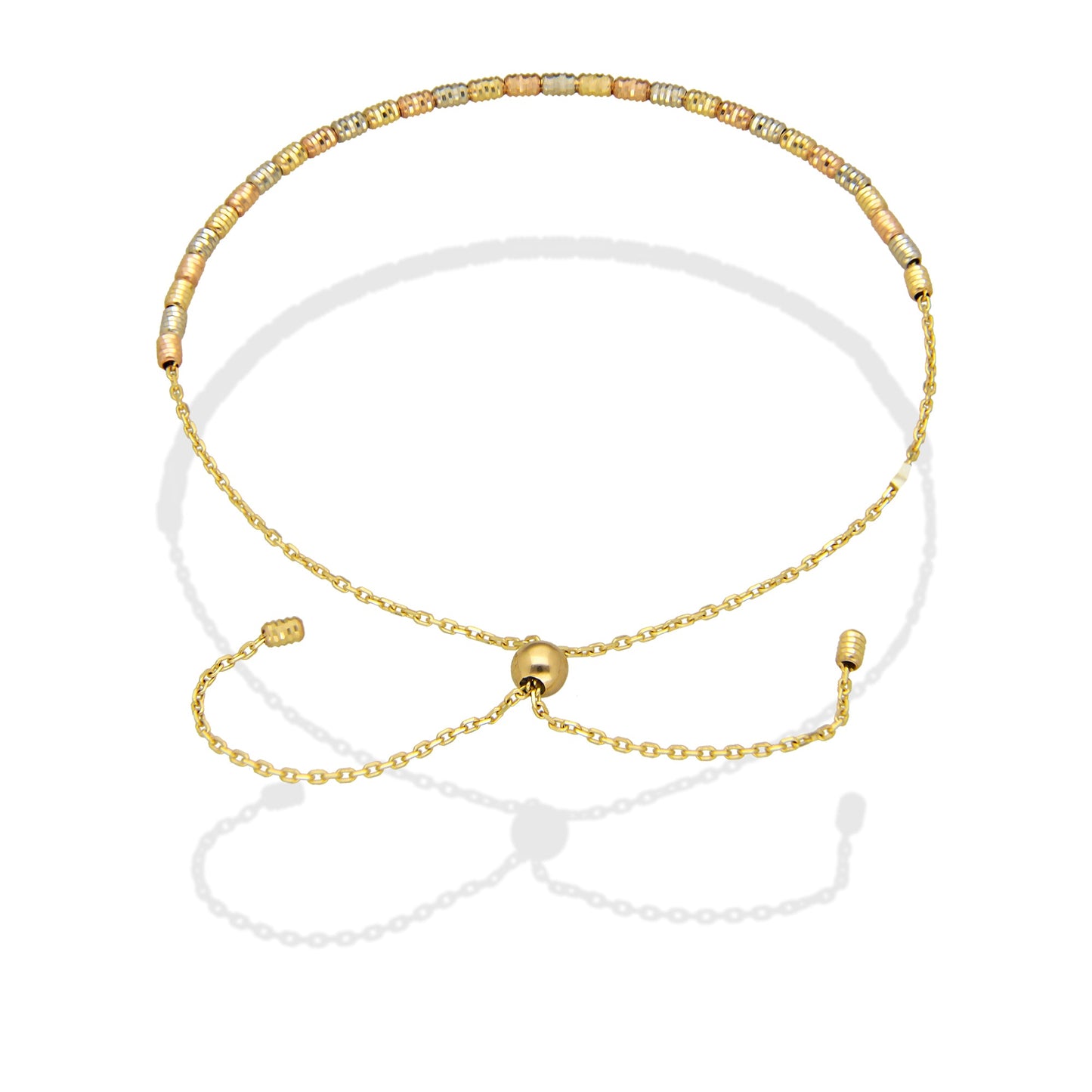 MR10PD087 Pulsera Dama Oro Sólido 10K EM10 Bolitas Diamantadas Florentino 2 mm Largo Ajustable 16 a 18 cm