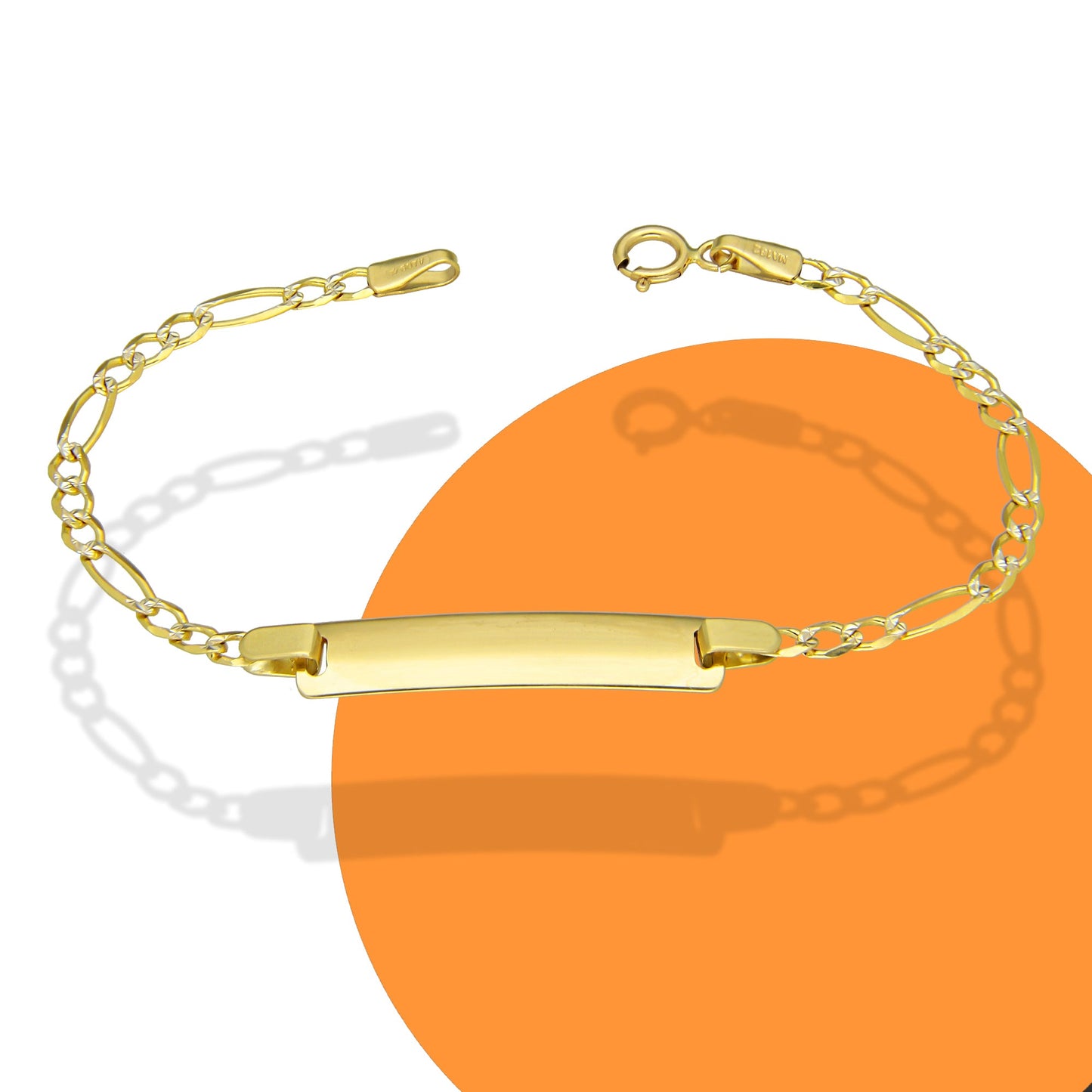 MR10PN004 Pulsera Esclava NIños Oro Sólido 10K Modelo Fígaro 3x1 Diamantada 2.5 mm x 14 cm
