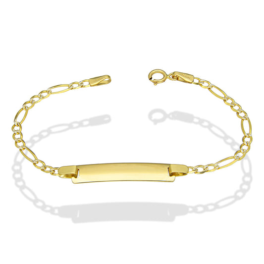 MR10PN004 Pulsera Esclava NIños Oro Sólido 10K Modelo Fígaro 3x1 Diamantada 2.5 mm x 14 cm