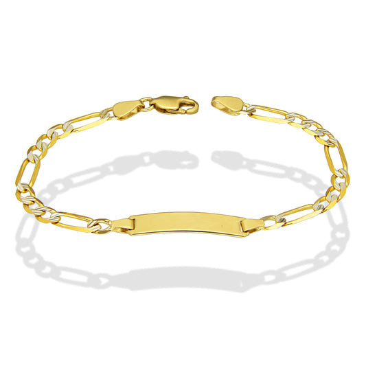MR10PN006 Pulsera Esclava NIños Oro Sólido 10K Modelo Fígaro 3x1 Diamantada 4 mm x 16 cm