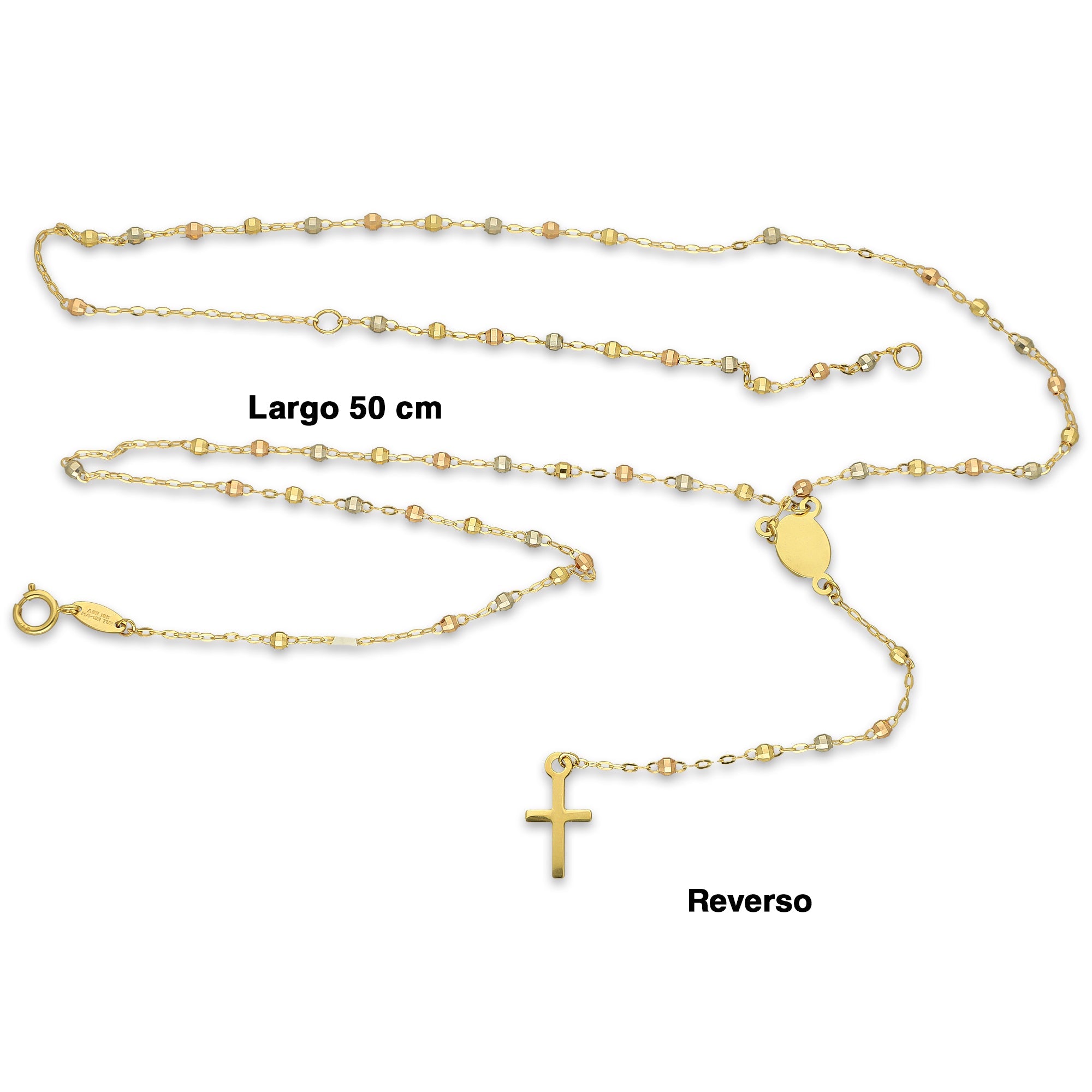 MR10ROS002 Rosario Oro Sólido 10K EMF Bolitas Facetadas 2 mm Florentino Cruz Lisa