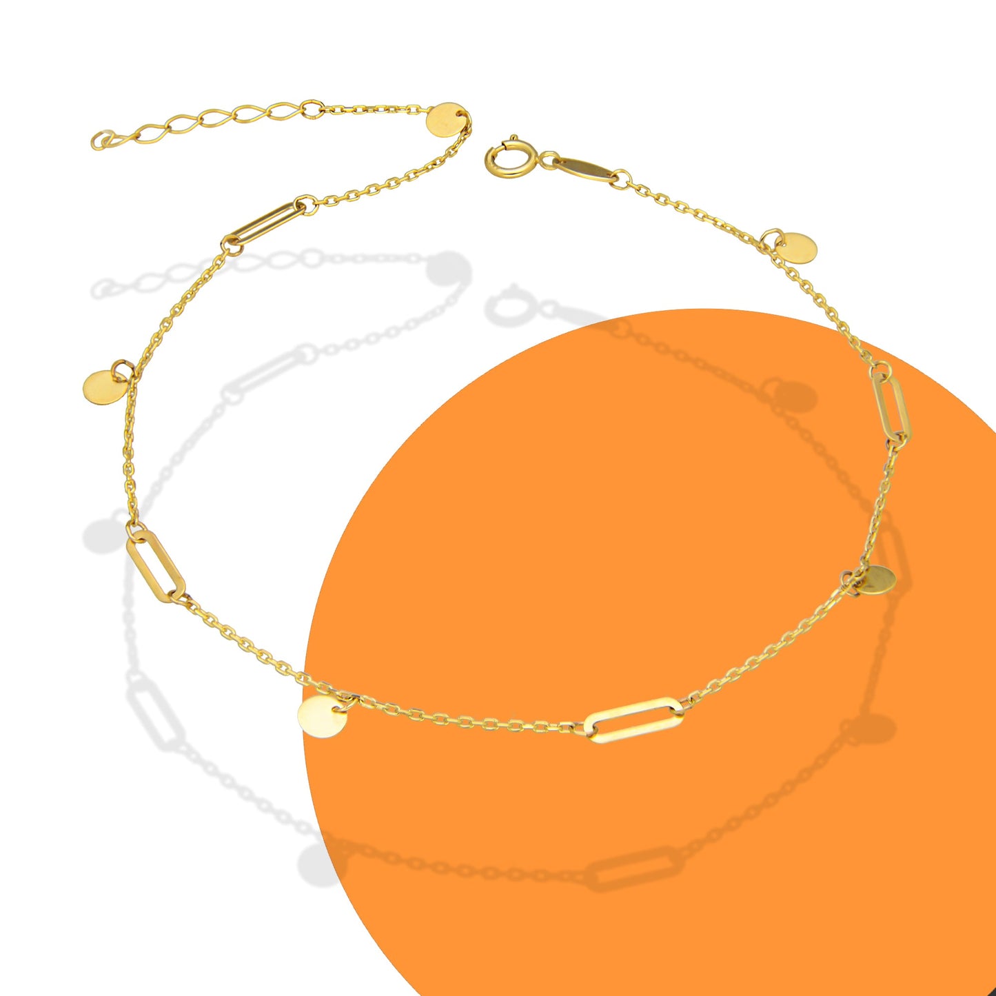 MR10TB014 Pulsera Tobillera Dama Oro Sólido 10K Mod Circulitos Colgantes Lisos 3 mm Largo Ajustable 23 a 25 cm