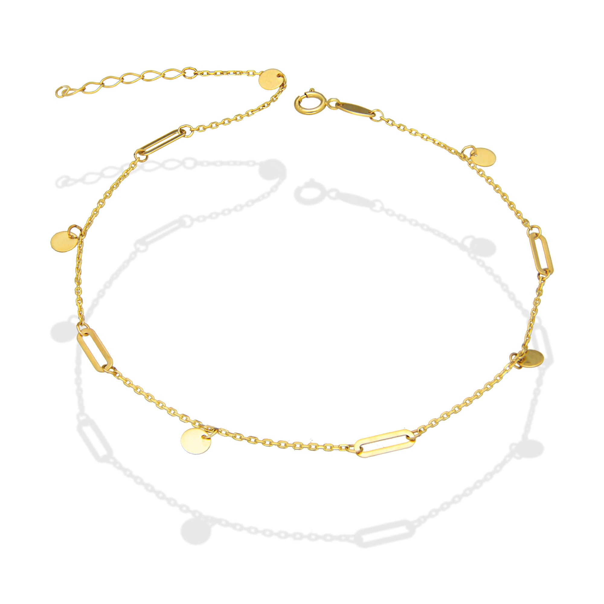 MR10TB014 Pulsera Tobillera Dama Oro Sólido 10K Mod Circulitos Colgantes Lisos 3 mm Largo Ajustable 23 a 25 cm
