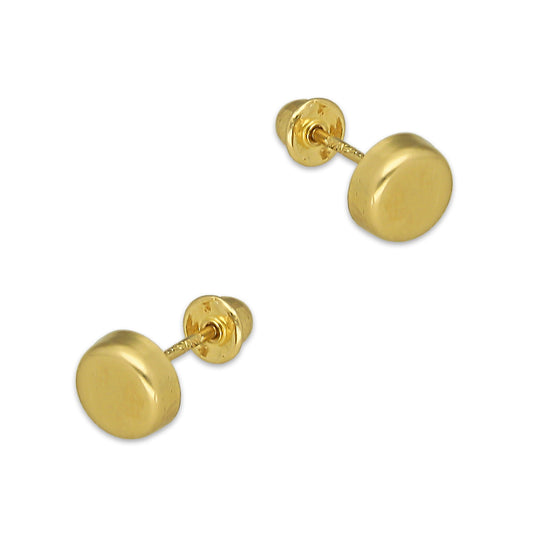 MR14AB004 Arete Broquel Oro Sólido 14K Modelo Botón Liso 4 mm de Diámetro