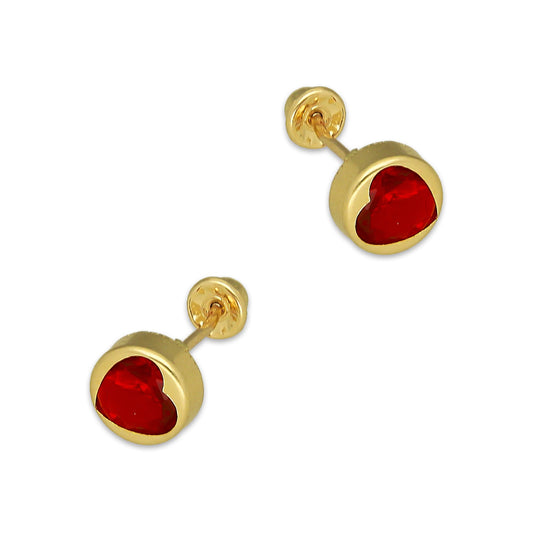 MR14AB005 Arete Broquel Oro Sólido 14K Modelo Corazón Calado con Zirconia 5 mm de Diámetro