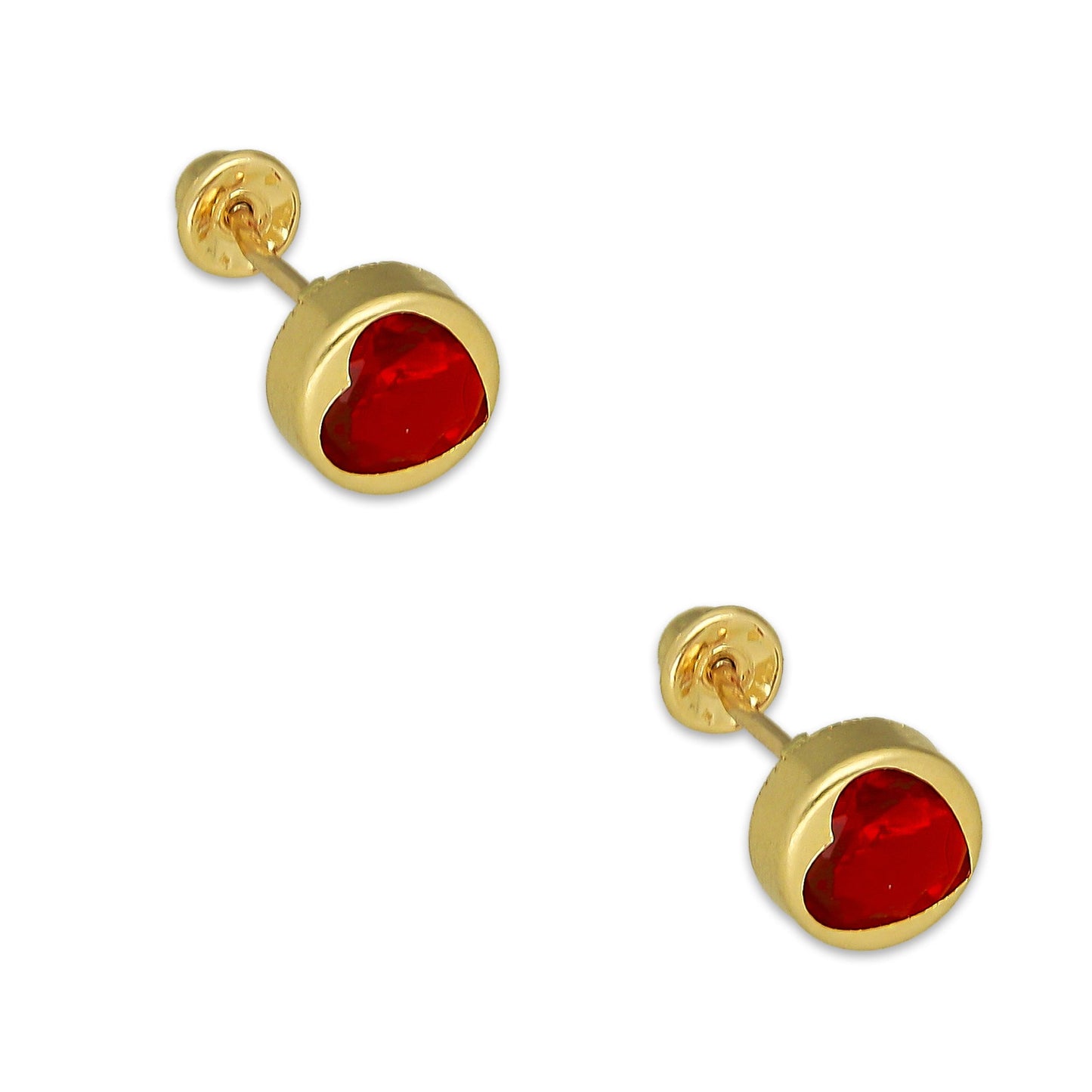 MR14AB005 Arete Broquel Oro Sólido 14K Modelo Corazón Calado con Zirconia 5 mm de Diámetro