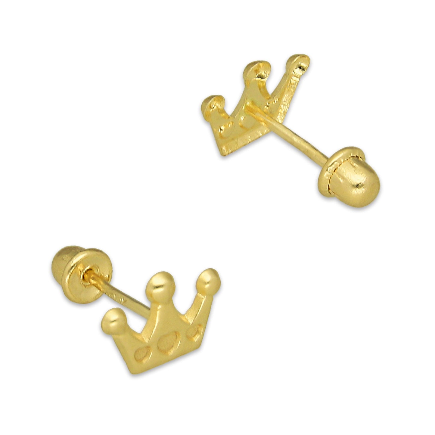 MR14AB006 Arete Broquel Oro Sólido 14K Modelo Corona 3 Puntas 7 mm de Diámetro