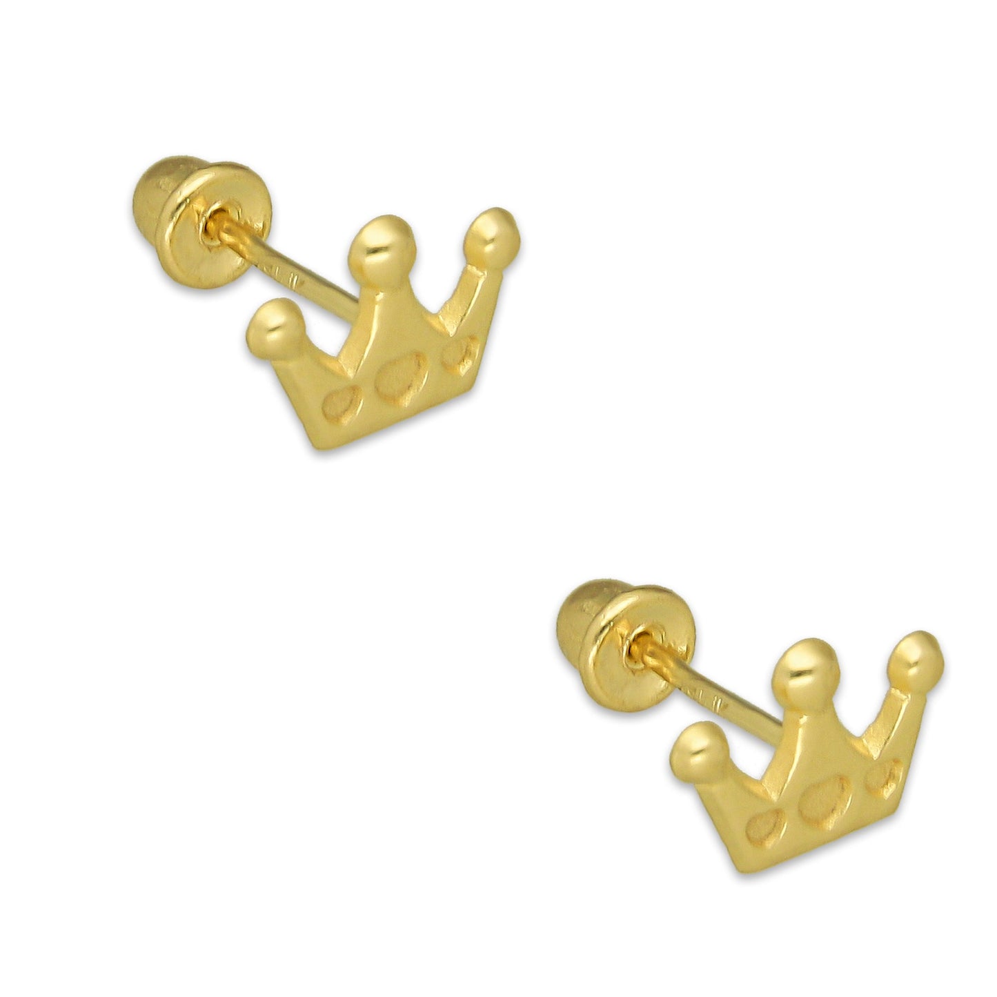 MR14AB006 Arete Broquel Oro Sólido 14K Modelo Corona 3 Puntas 7 mm de Diámetro