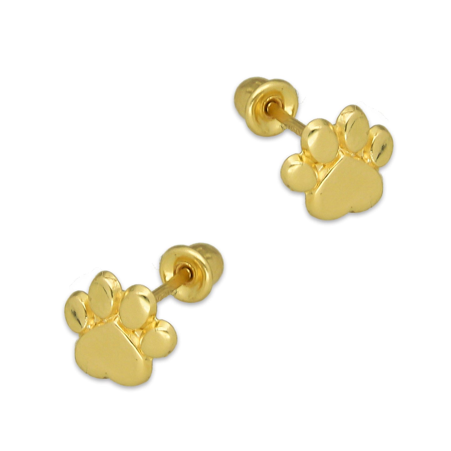 MR14AB007 Arete Broquel Oro Sólido 14K Modelo Huellitas 6 mm de Diámetro