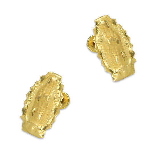 MR14AB010 Arete Broquel Oro Sólido 14K Modelo Virgen Amarilla Troquelado 11 mm de Diámetro