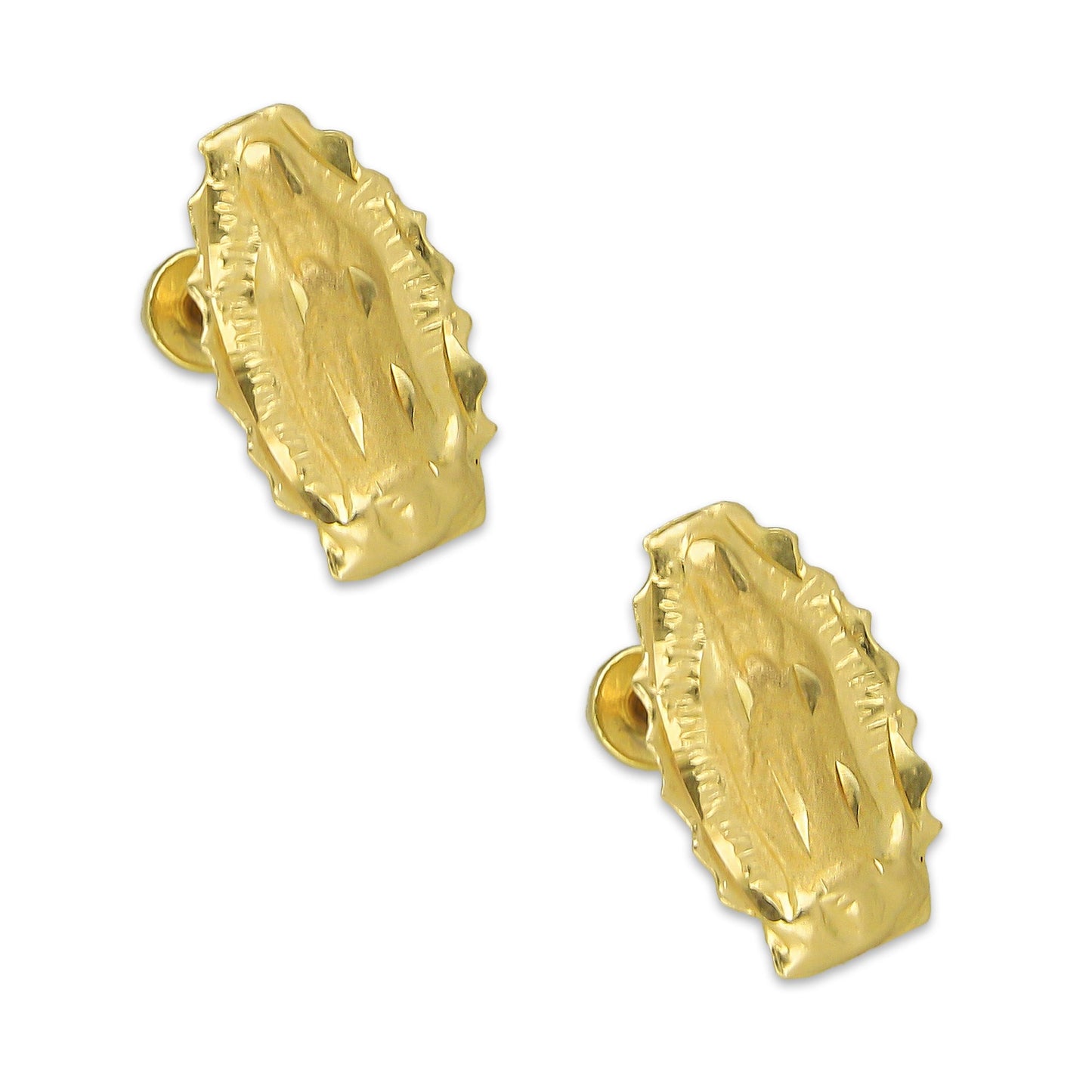 MR14AB010 Arete Broquel Oro Sólido 14K Modelo Virgen Amarilla Troquelado 11 mm de Diámetro