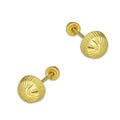 MR14AB011 Arete Broquel Oro Sólido 14K Modelo Hongo Diamantado 5 mm de Diámetro