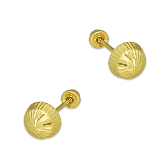 MR14AB011 Arete Broquel Oro Sólido 14K Modelo Hongo Diamantado 5 mm de Diámetro