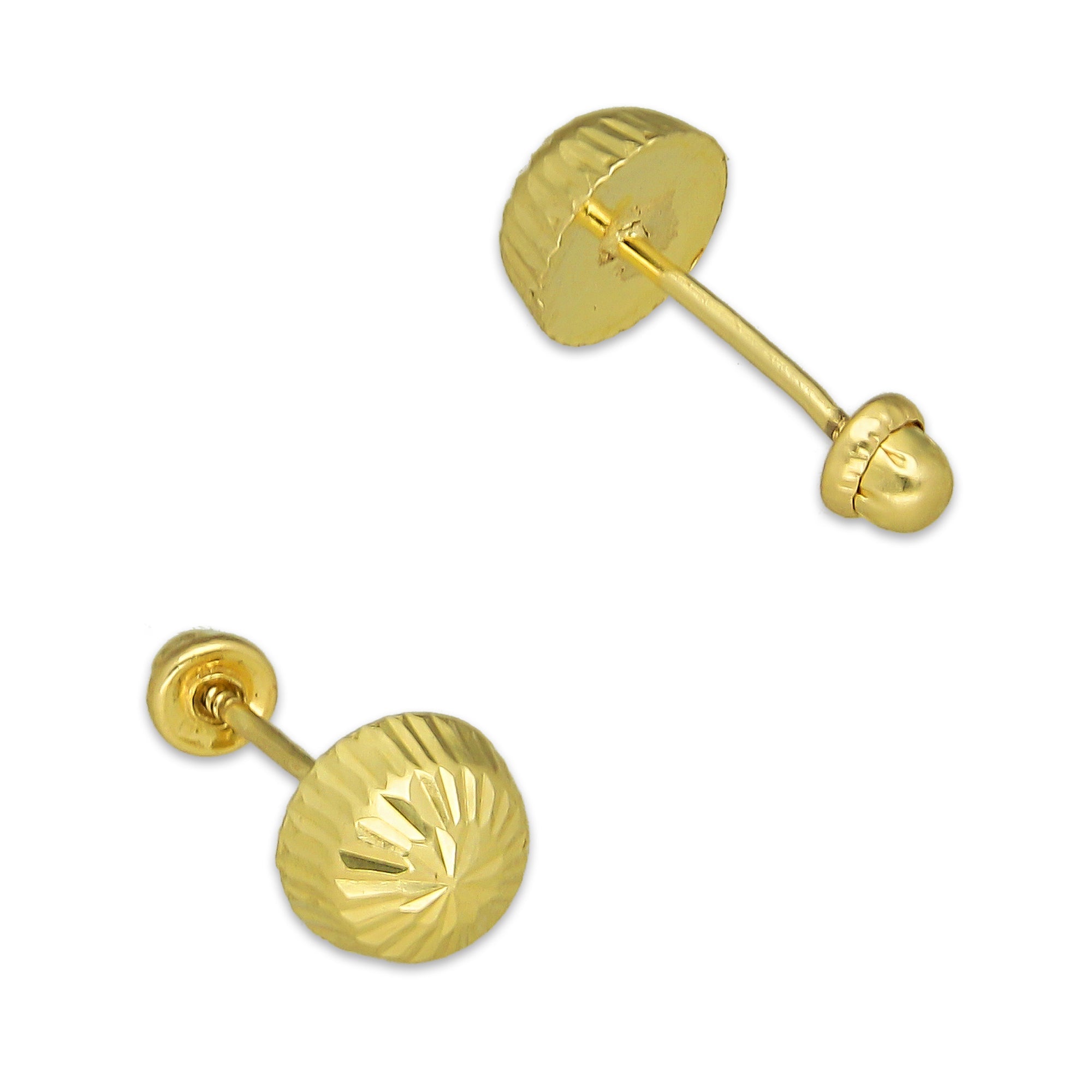 MR14AB011 Arete Broquel Oro Sólido 14K Modelo Hongo Diamantado 5 mm de Diámetro