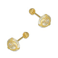 MR14AB013 Arete Broquel Oro Sólido 14K Modelo Zirconia Redonda con Base Lisa 6 mm de Diámetro
