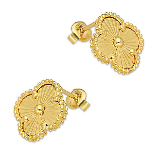 MR14AB019 Arete Broquel Oro Sólido 14K Modelo Trébol 1.4 cm Dorado Diámetro 1.4 cm