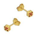 MR14AB028 Arete Broquel Oro Sólido 14K EMF14 Modelo Trébol 5 mm Rojo Diámetro 1.4 cm