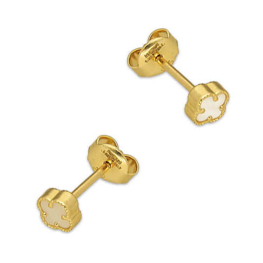MR14AB029 Arete Broquel Oro Sólido 14K EMF14 Modelo Trébol 5 mm Blanco Diámetro 1.4 cm