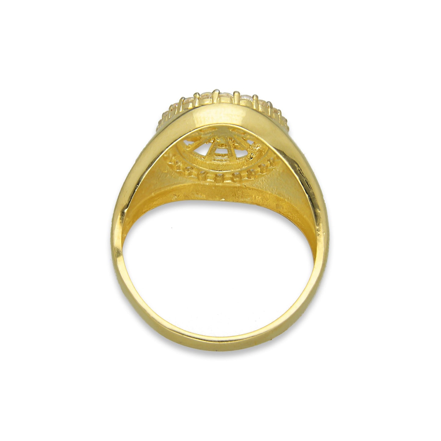 MR14AC005 Anillo Para Caballero Oro Sólido 14K Modelo Óvalo Águila con Zirconias