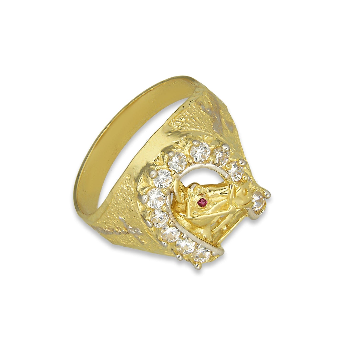 MR14AC006 Anillo Para Caballero Oro Sólido 14K Modelo Herradura Caballo con Zirconias