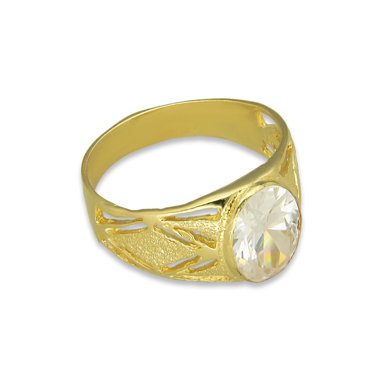 MR14AC008 Anillo Para Caballero Oro Sólido 14K Modelo Zirconia Ovalada Rombo Lateral