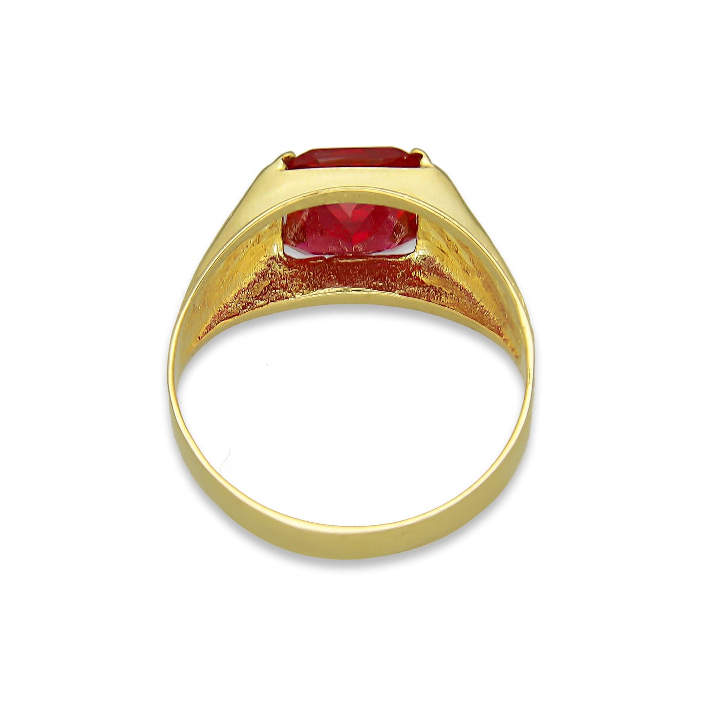 MR14AC009 Anillo Para Caballero Oro Sólido 14K Modelo Zirconia Rectangular Roja Resplandor Lateral