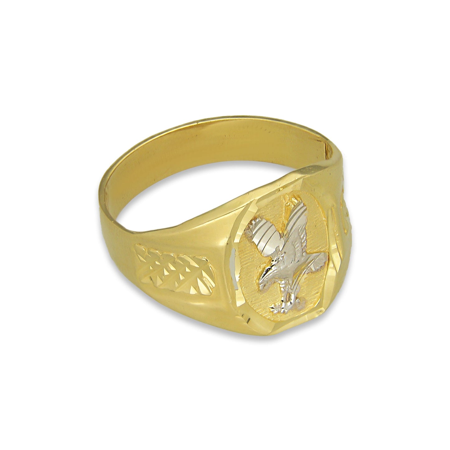 MR14AC010 Anillo Para Caballero Oro Sólido 14K Modelo Águila Troquelado Diamantado