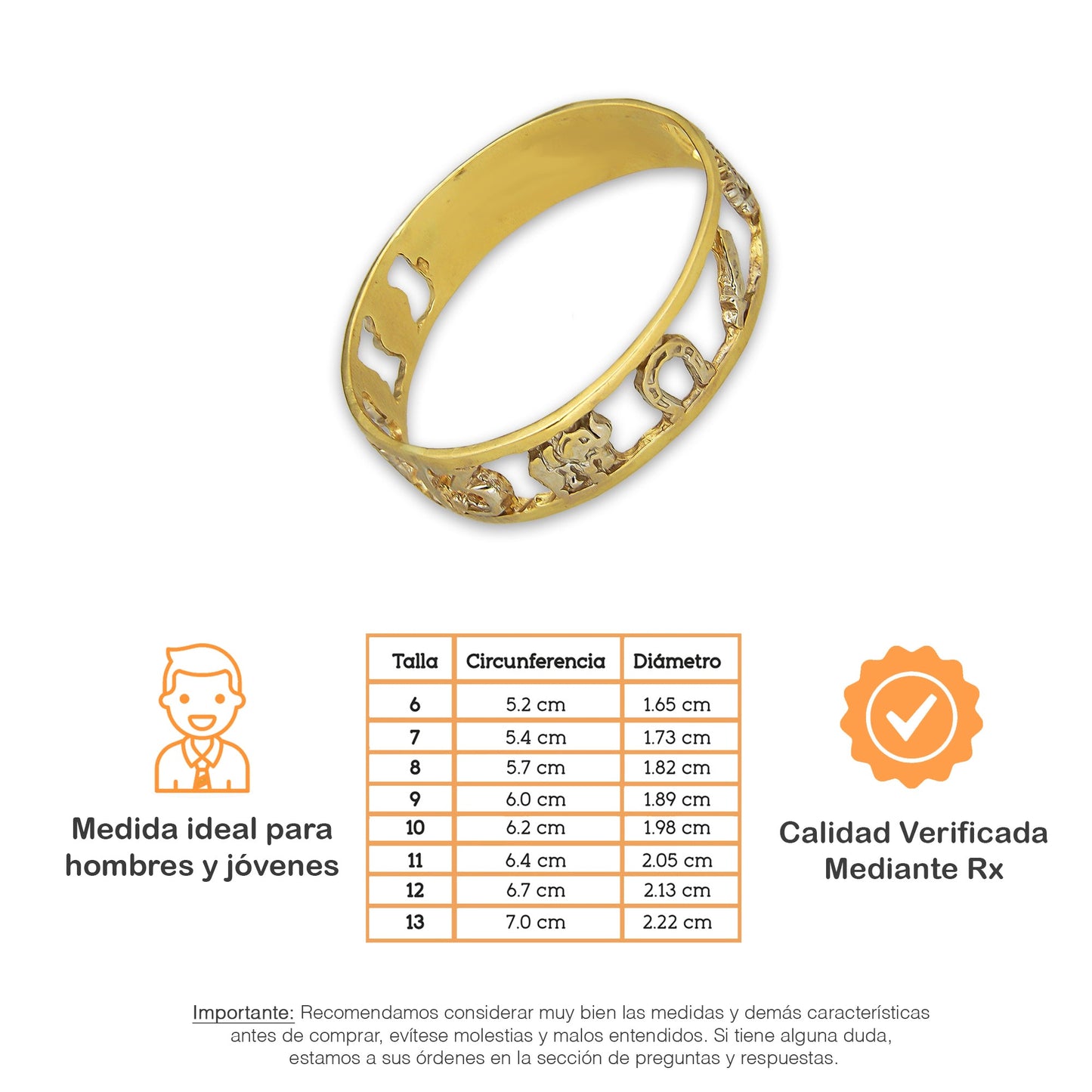 MR14AC018 Anillo Para Caballero Oro Sólido 14K Mod De La Suerte Calado 5 mm