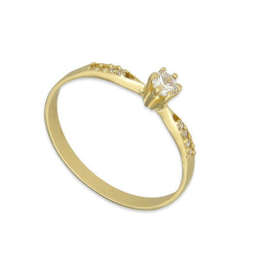 MR14AD001 Anillo Solitario Dama Oro Sólido 14K Modelo 4 PL Zirconia Principal 3 mm