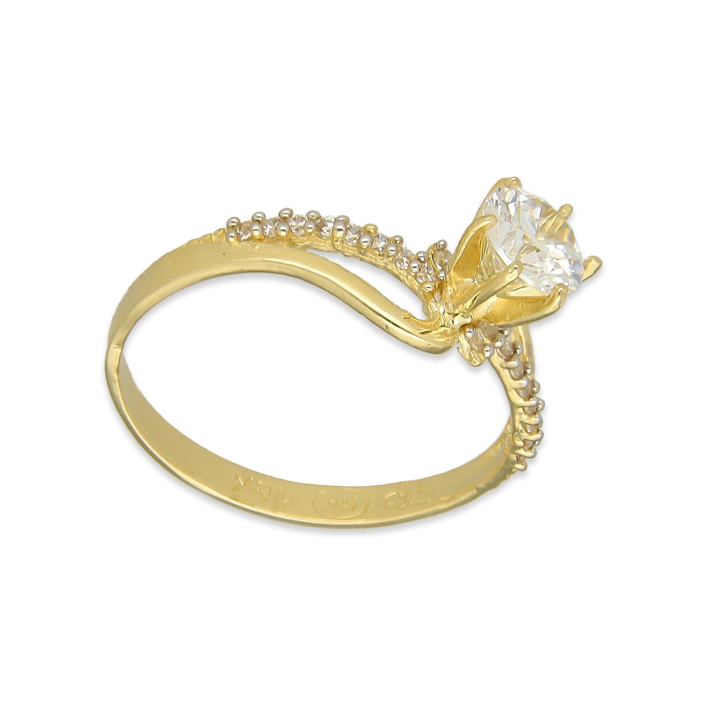 MR14AD009 Anillo Solitario Dama Oro Sólido 14K Modelo Wave Zirconia Principal 6 mm