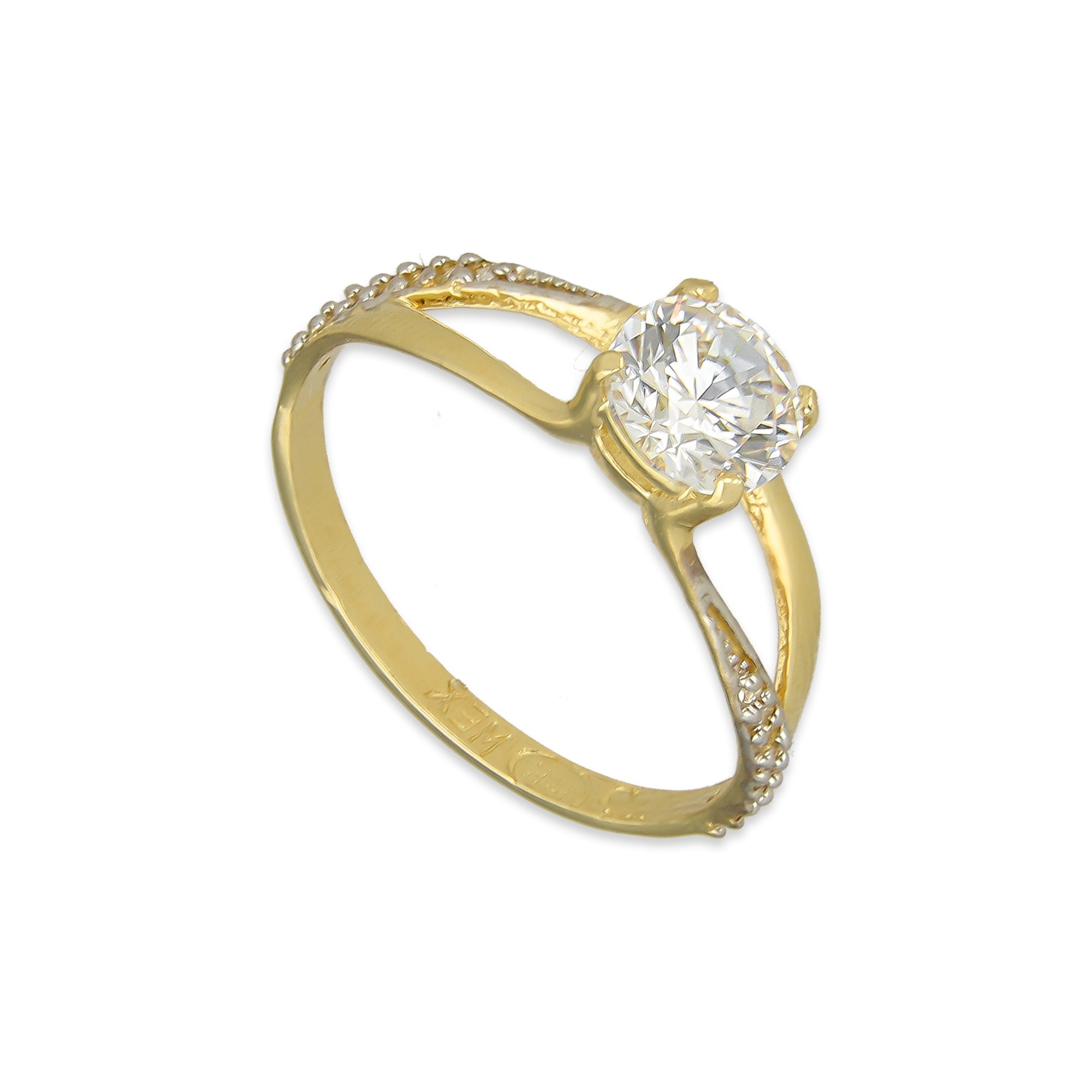 MR14AD010 Anillo Solitario Dama Oro Sólido 14K Modelo Krab Zirconia Principal 6 mm
