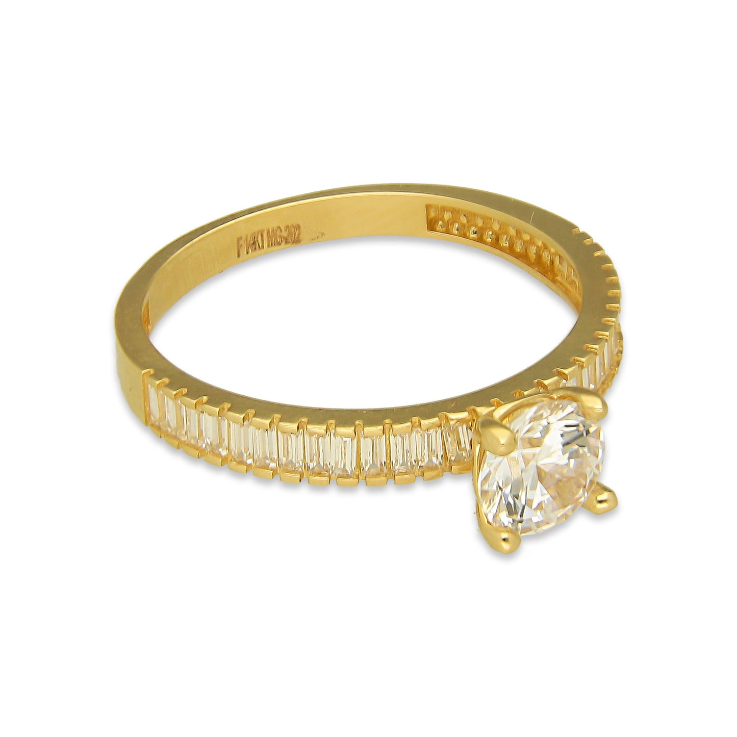 MR14AD022 Anillo Dama Solitario Oro Sólido 14K Modelo Zirconia Baguettes 6 mm Zirconia Principal