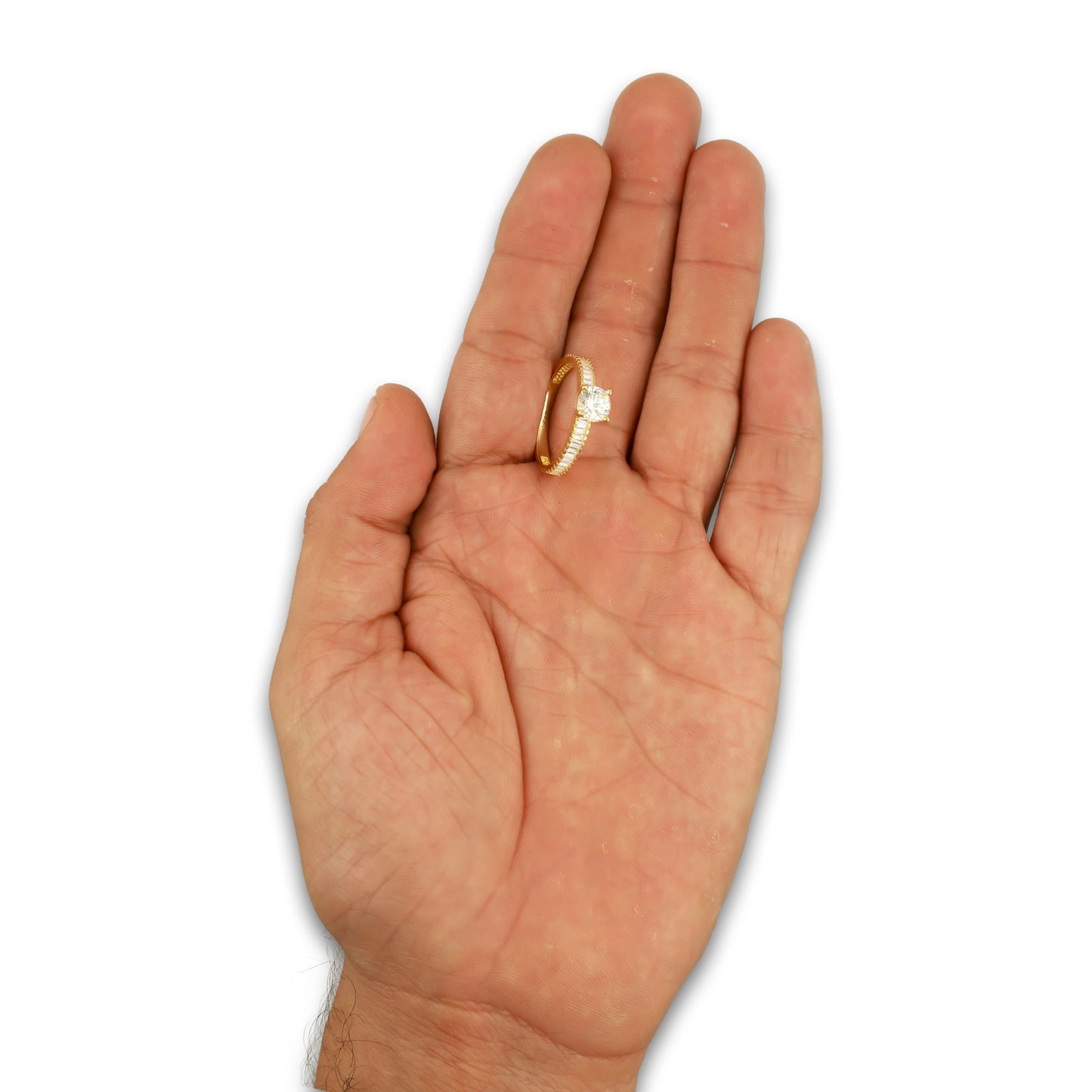 MR14AD022 Anillo Dama Solitario Oro Sólido 14K Modelo Zirconia Baguettes 6 mm Zirconia Principal