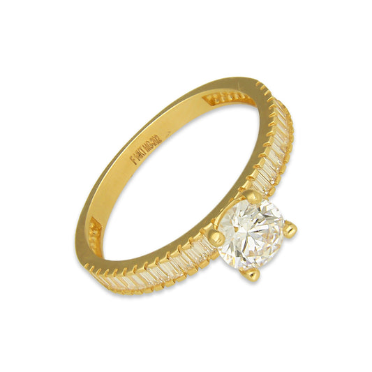MR14AD022 Anillo Dama Solitario Oro Sólido 14K Modelo Zirconia Baguettes 6 mm Zirconia Principal