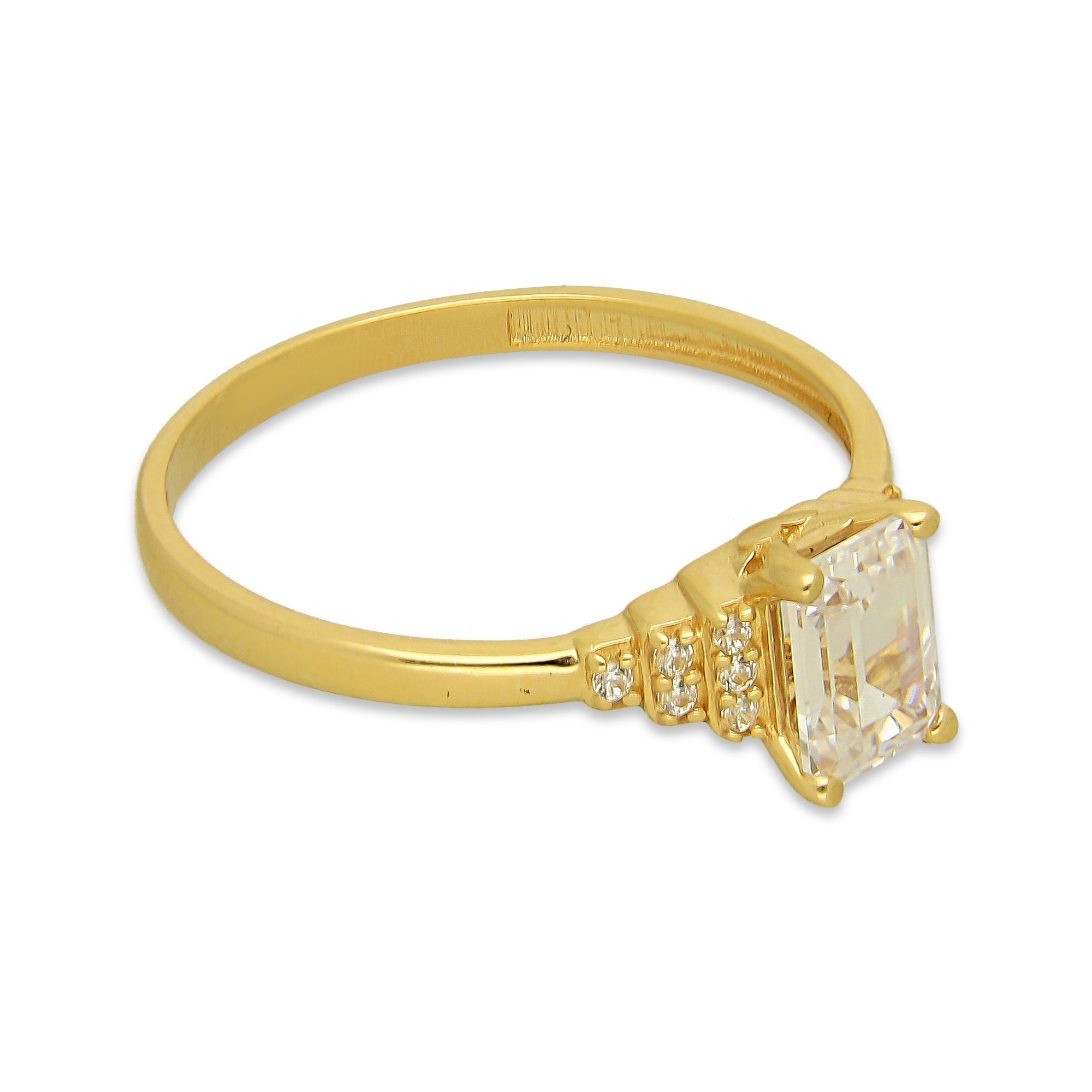 MR14AD024 Anillo Dama Solitario Oro Sólido 14K Modelo Zirconia Rectangular Escalonado 7 mm Zirconia Principal