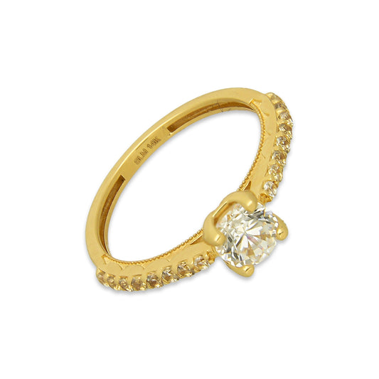 MR14AD025 Anillo Dama Solitario Oro Sólido 14K Modelo Zirconias Resaltadas 5 mm Zirconia Principal