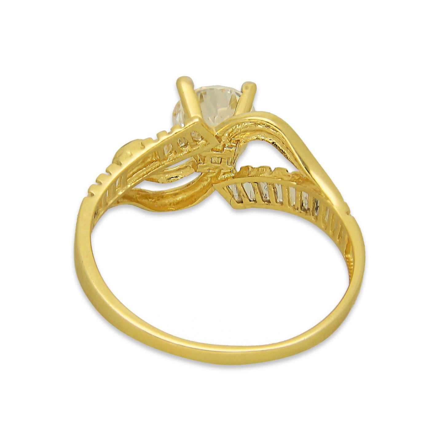 MR14AD027 Anillo Dama Solitario Oro Sólido 14K Modelo Con Baguettes y Ojito Turco 6 mm Zirconia Principal