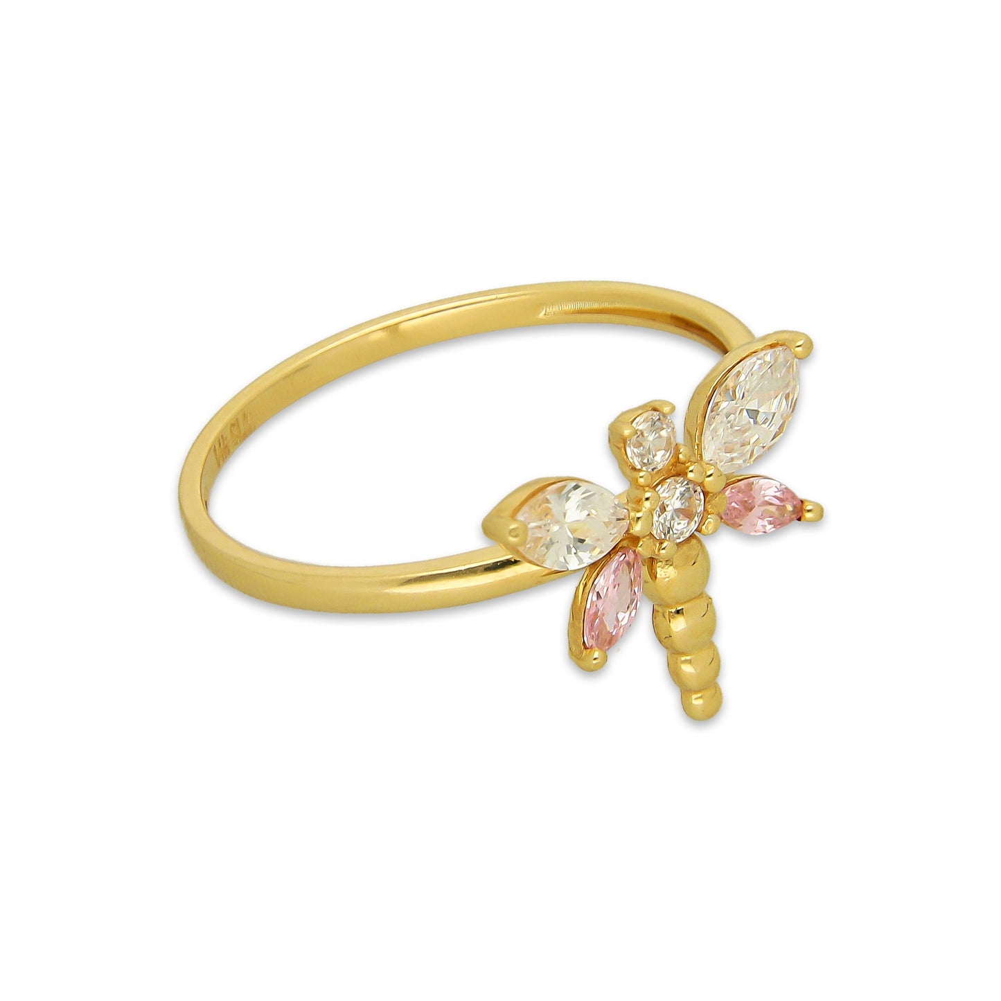 MR14AD034 Anillo Dama Oro Sólido 14K Modelo Libelula con Zirconias