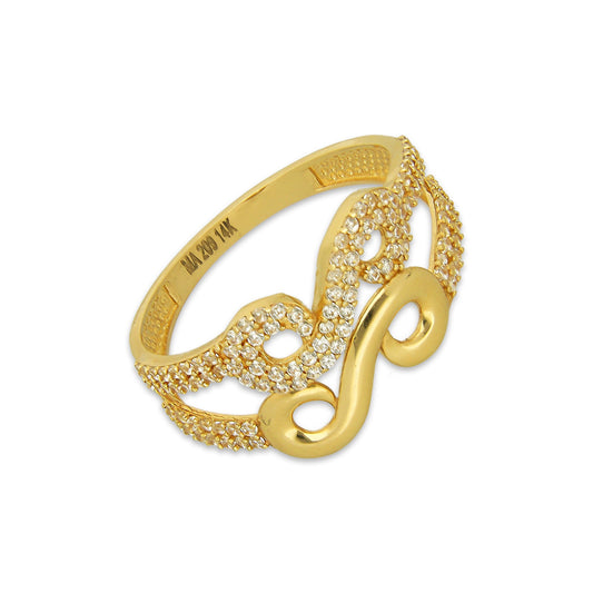 MR14AD035 Anillo Dama Oro Sólido 14K Modelo Doble Infinito con Zirconias y Liso