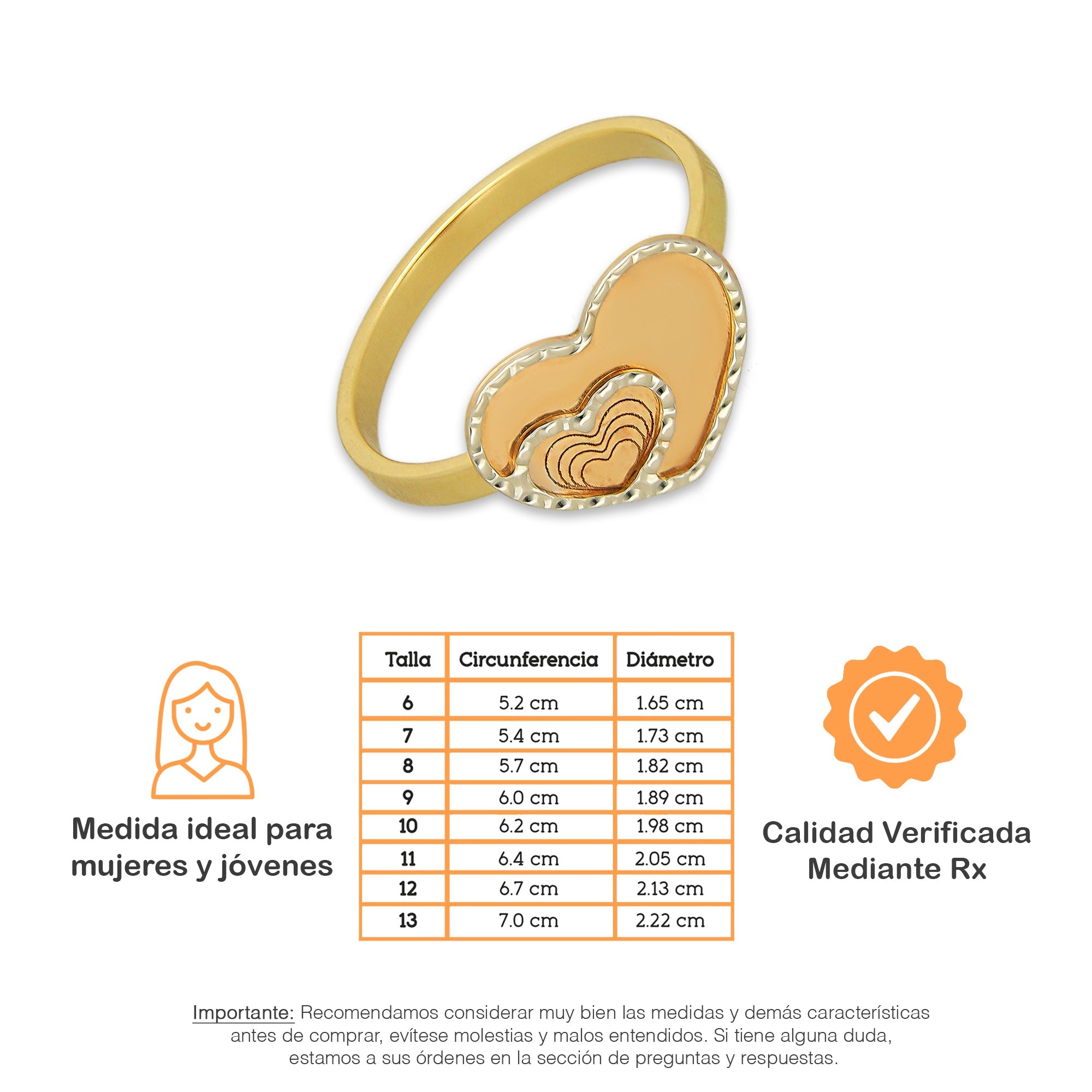 MR14AD038 Anillo Dama Oro Sólido 14K Modelo Corazón Espejo con Mini Corazón