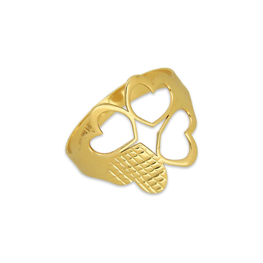 MR14AD040 Anillo Dama Oro Sólido 14K Modelo Trébol 4 Corazones 3 Calados 1 Diamantado