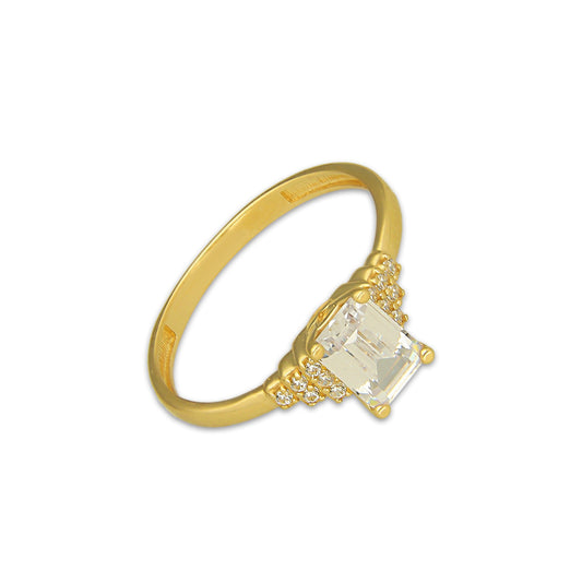 MR14AD055 Anillo Dama Oro Sólido 14K Modelo Solitario Rectángulo Pirámide 7 mm Zirconia Principal