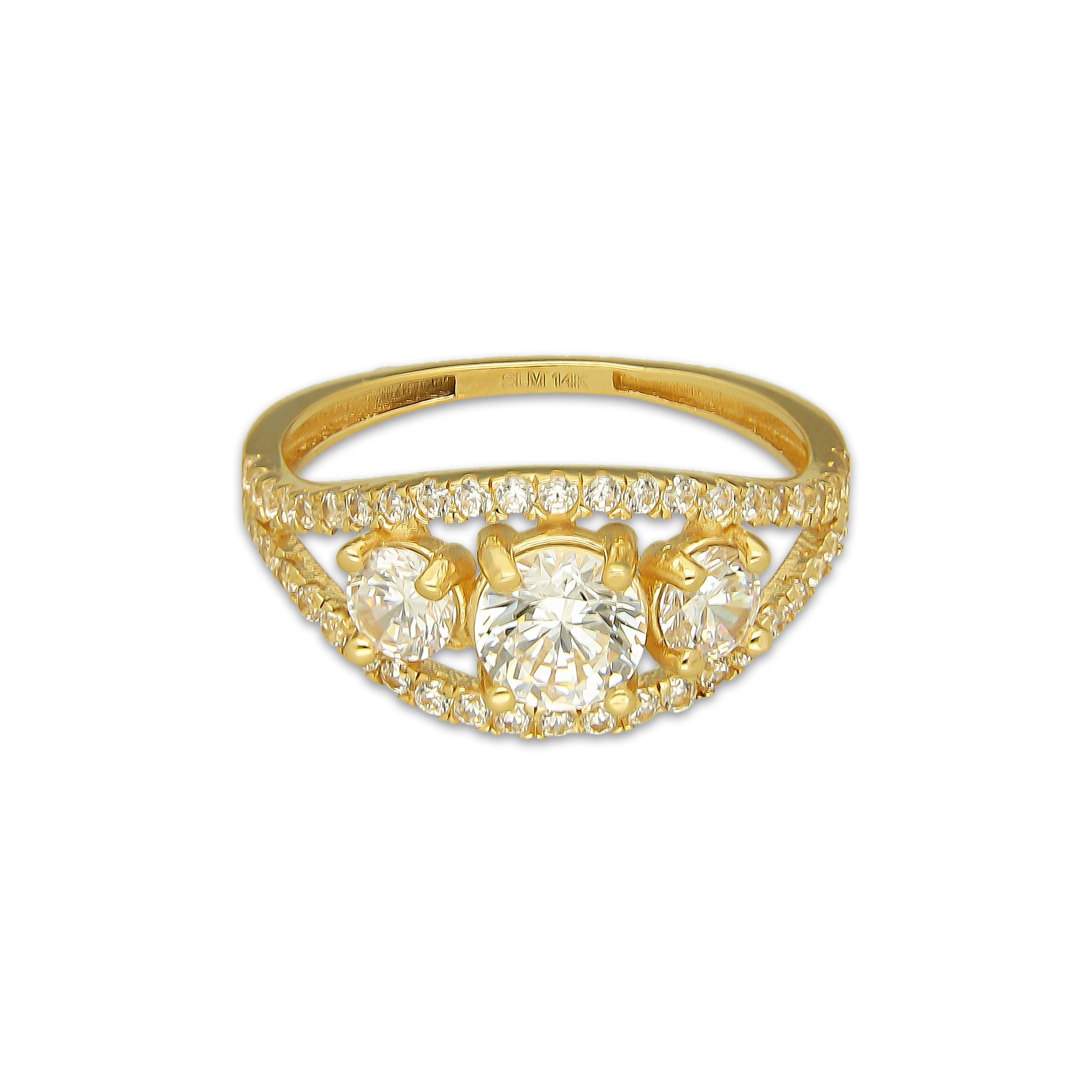 MR14AD056 Anillo Dama Oro Sólido 14K Modelo Solitariio Triada 6 mm Zirconia Principal