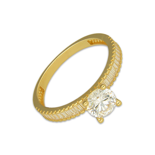 MR14AD058 Anillo Dama Oro Sólido 14K Modelo Solitario Línea Baguettes 6 mm Zirconia Principal