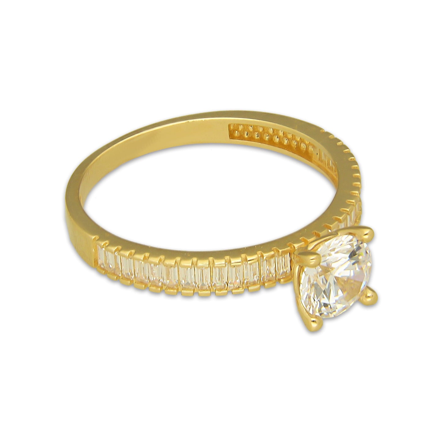 MR14AD058 Anillo Dama Oro Sólido 14K Modelo Solitario Línea Baguettes 6 mm Zirconia Principal