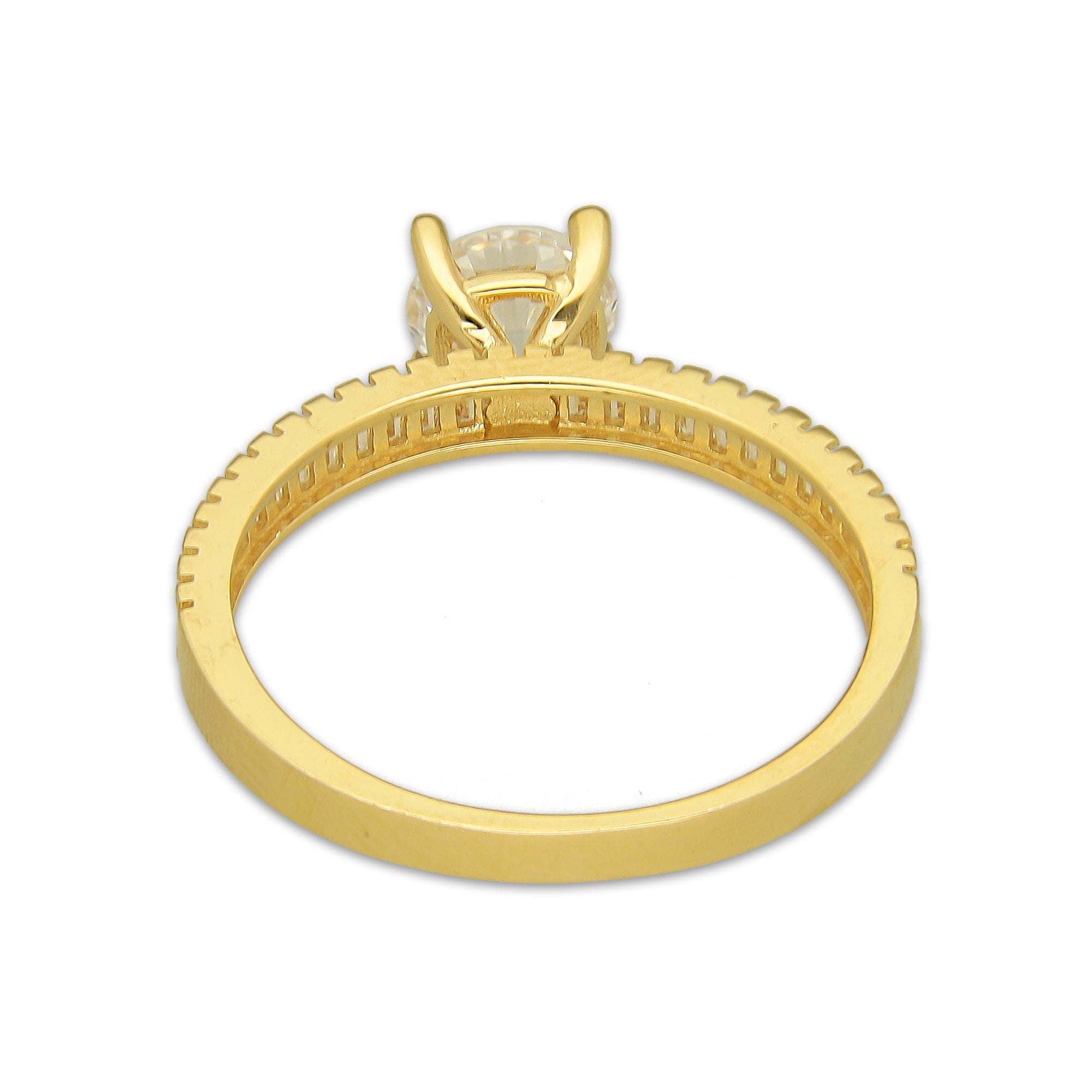 MR14AD058 Anillo Dama Oro Sólido 14K Modelo Solitario Línea Baguettes 6 mm Zirconia Principal
