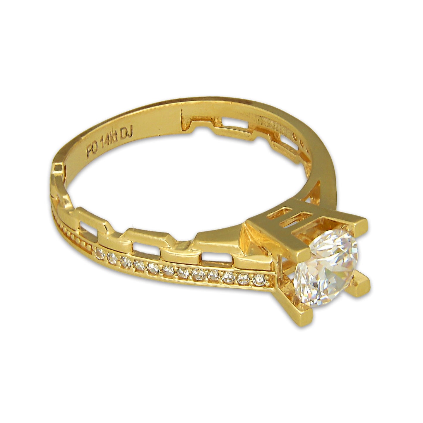 MR14AD059 Anillo Dama Oro Sólido 14K Modelo Solitario Chain 6 mm Zirconia Principal