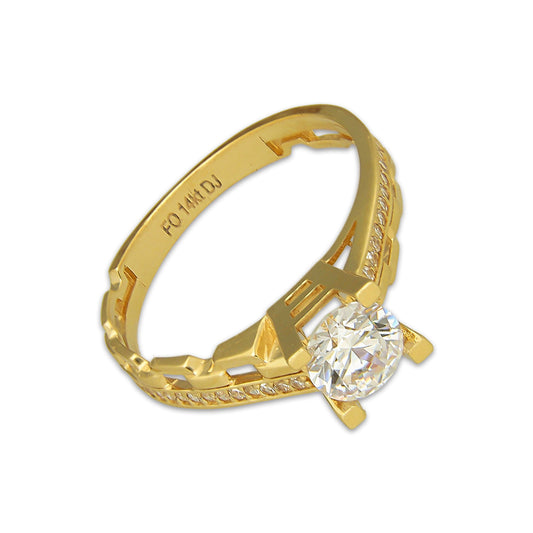 MR14AD059 Anillo Dama Oro Sólido 14K Modelo Solitario Chain 6 mm Zirconia Principal