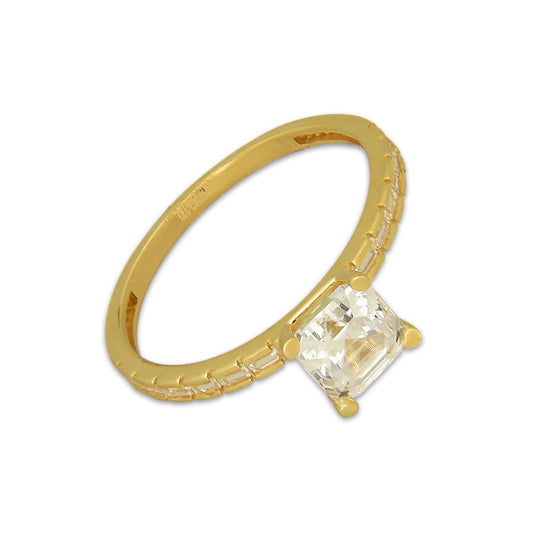 MR14AD062 Anillo Dama Oro Sólido 14K Modelo Solitario Baguettes Horizontal Zirconia Cuadrada 6 mm