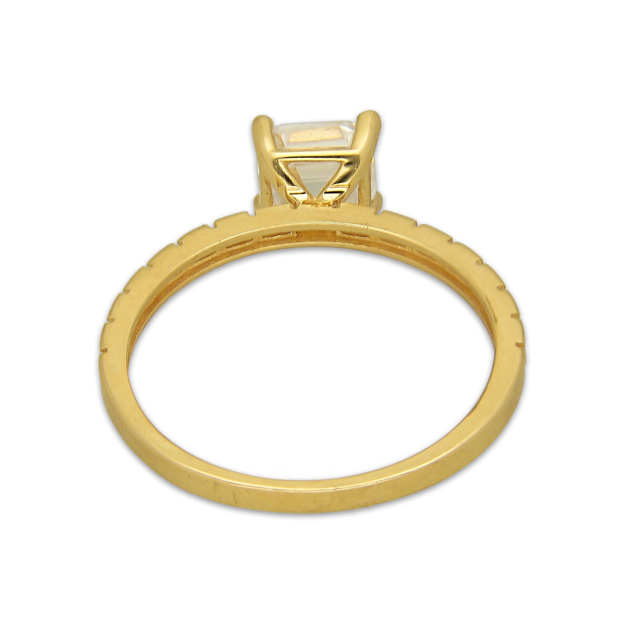 MR14AD062 Anillo Dama Oro Sólido 14K Modelo Solitario Baguettes Horizontal Zirconia Cuadrada 6 mm